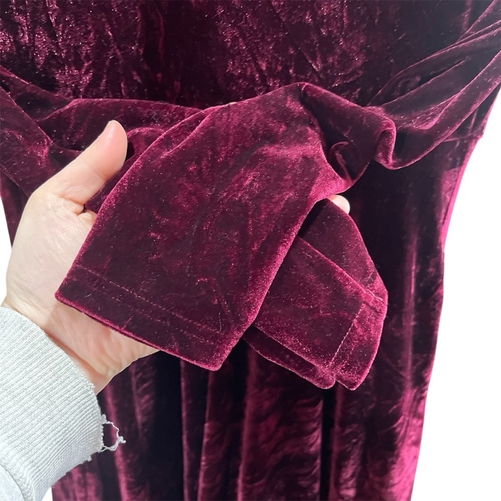 Velvet Burgundy Long Sleeve Maxi Ruffle Shoulder Cottagecore Witchy Prairie - Picture 3 of 12